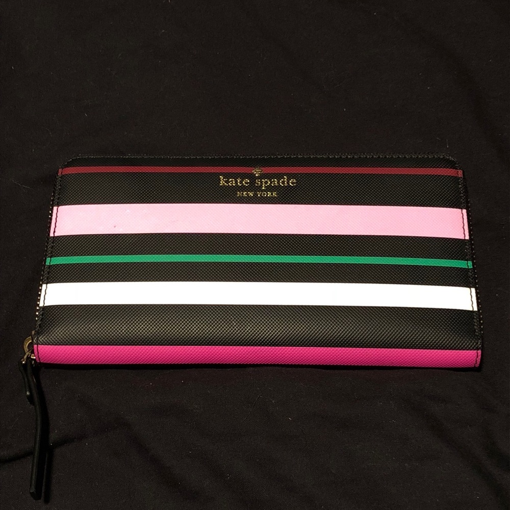 Kate Spade Black Striped Leather Lacey Wallet
